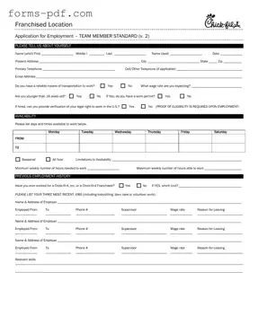 Chick Fil A Job Application PDF Form