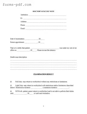 Doctors Excuse Note PDF Form