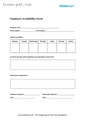 Employee Availability PDF Form