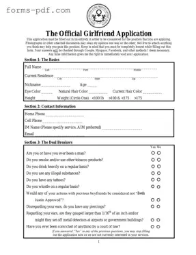 Girlfriend Application PDF Form