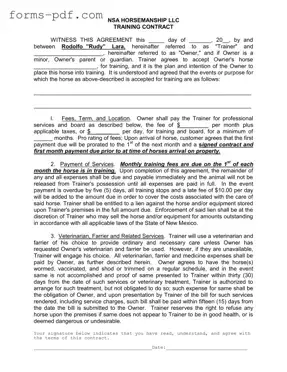 Horse Training Contract PDF Form