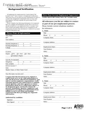 Cracker Barrel Background Check PDF Form