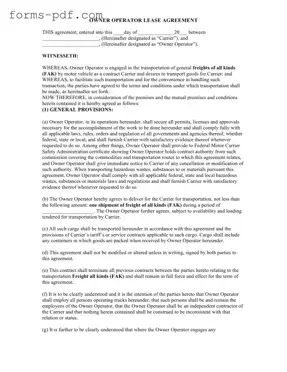 Owner Operator Lease Agreement PDF Form
