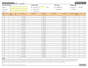 Electrical Panel Schedule PDF Form