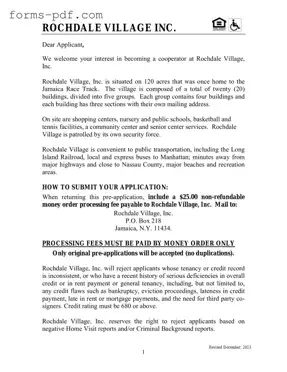 Rochdale village application PDF Form