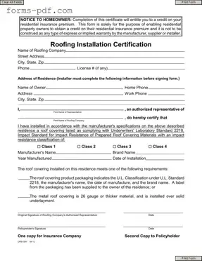 Roofing Certificate PDF Form