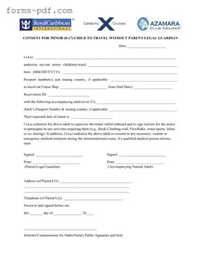 Royal Caribbean Parental Consent PDF Form