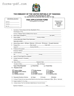 Tanzania Visa Applicaiton PDF Form