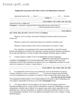 Tattoo Shop Artist Agreement PDF Form