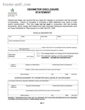 Texas Odometer Statement PDF Form