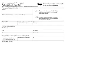 Usps Hold Mail Request PDF Form