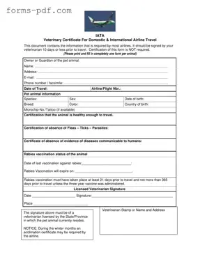 Veterinary Certificate Travel PDF Form
