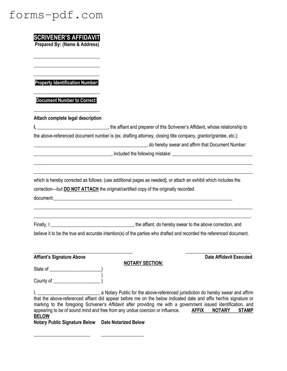 Scrivener's Affidavit PDF Form