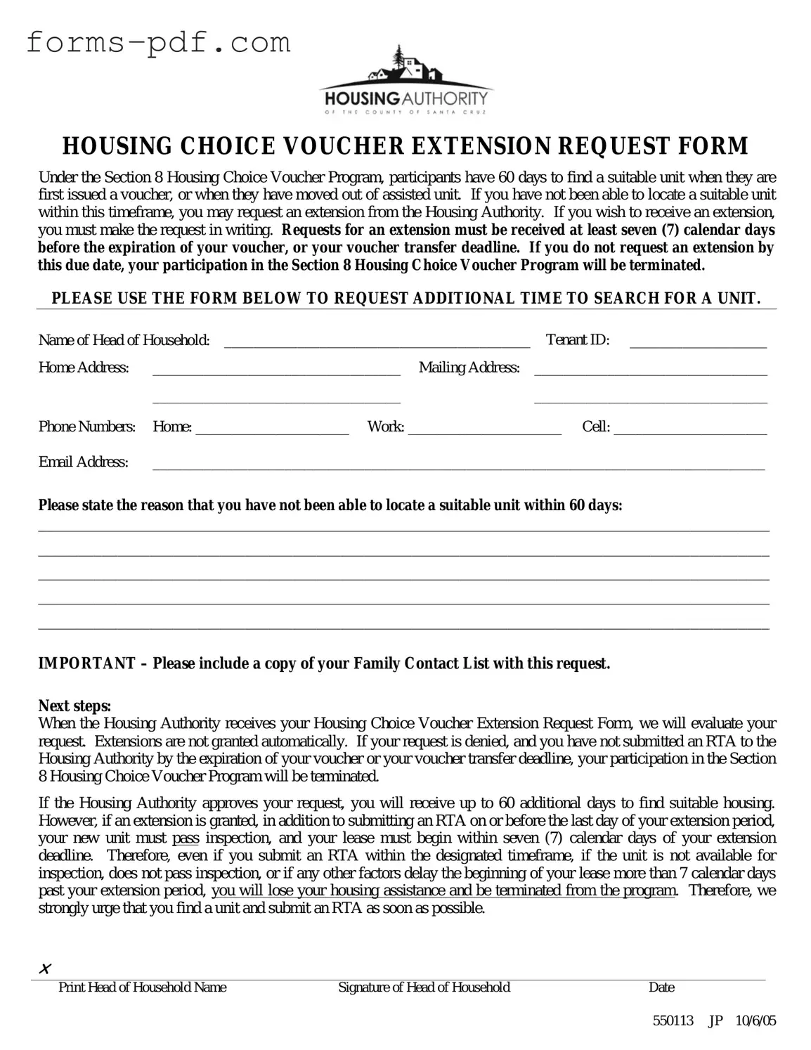 Section 8 Voucher Extension PDF Form