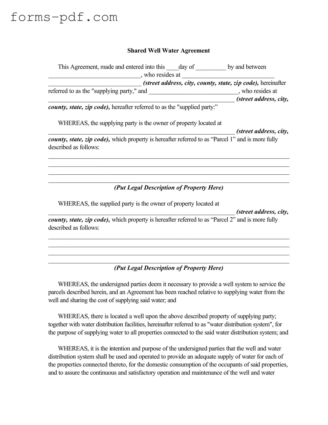 Shared Well Agreement PDF Form