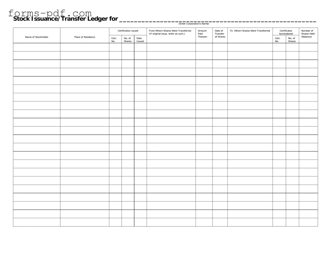 Stock Transfer Ledger PDF Form