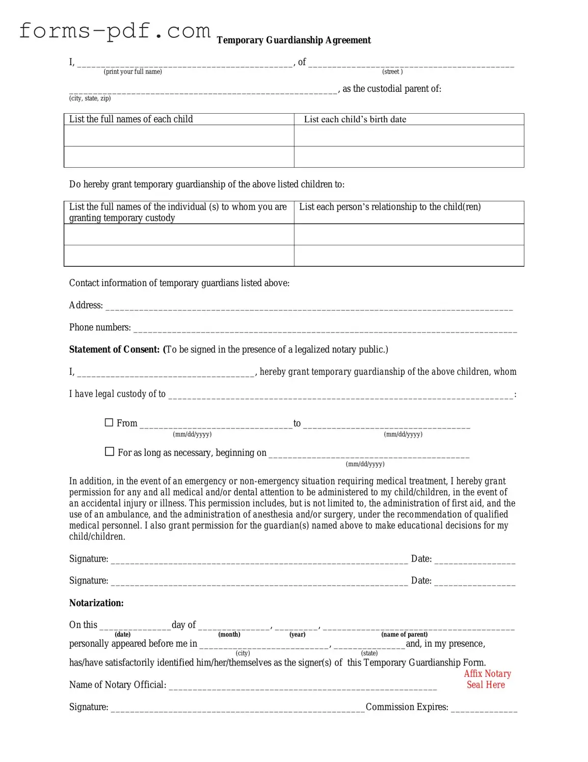 Temporary Custody PDF Form