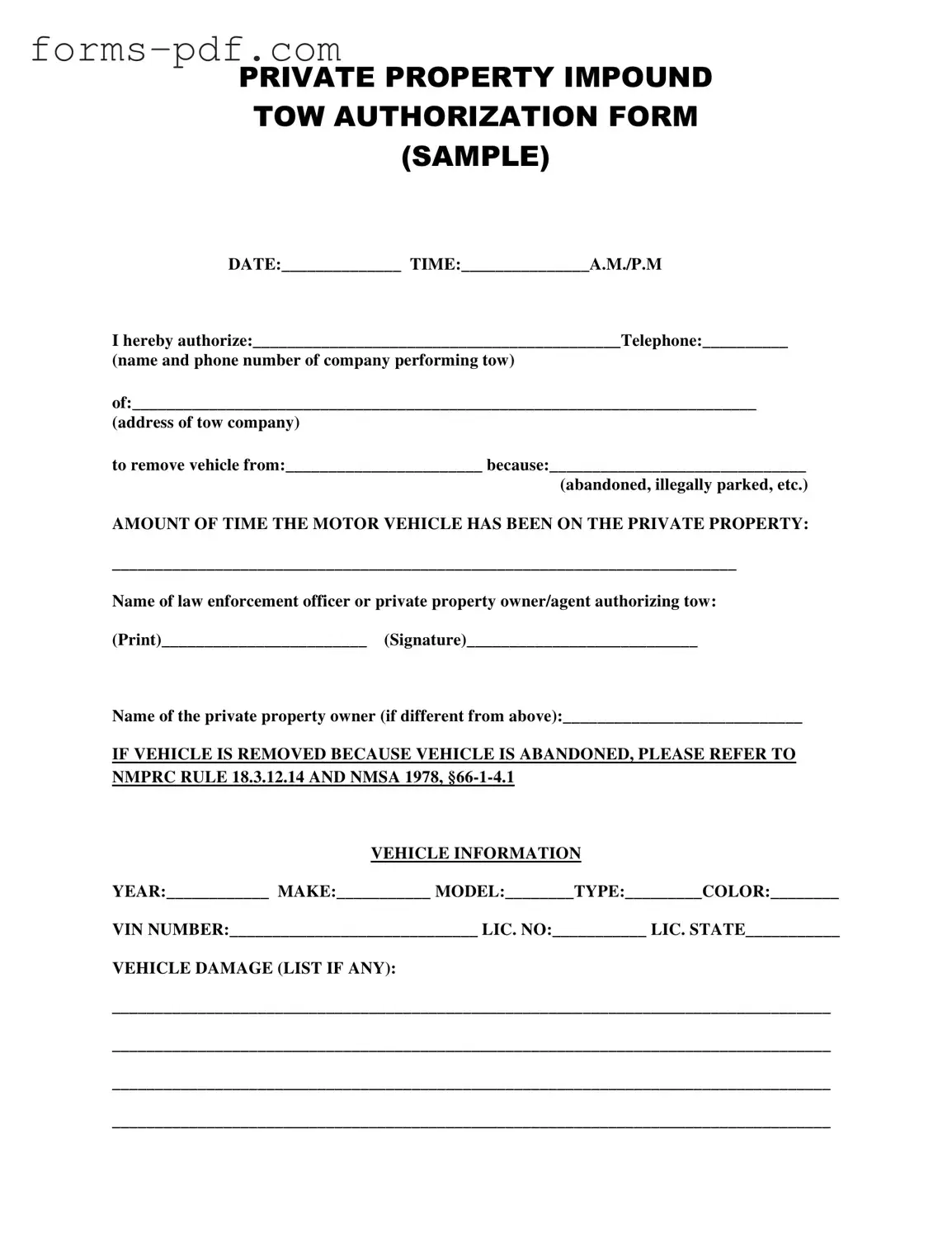 Tow Authorization PDF Form