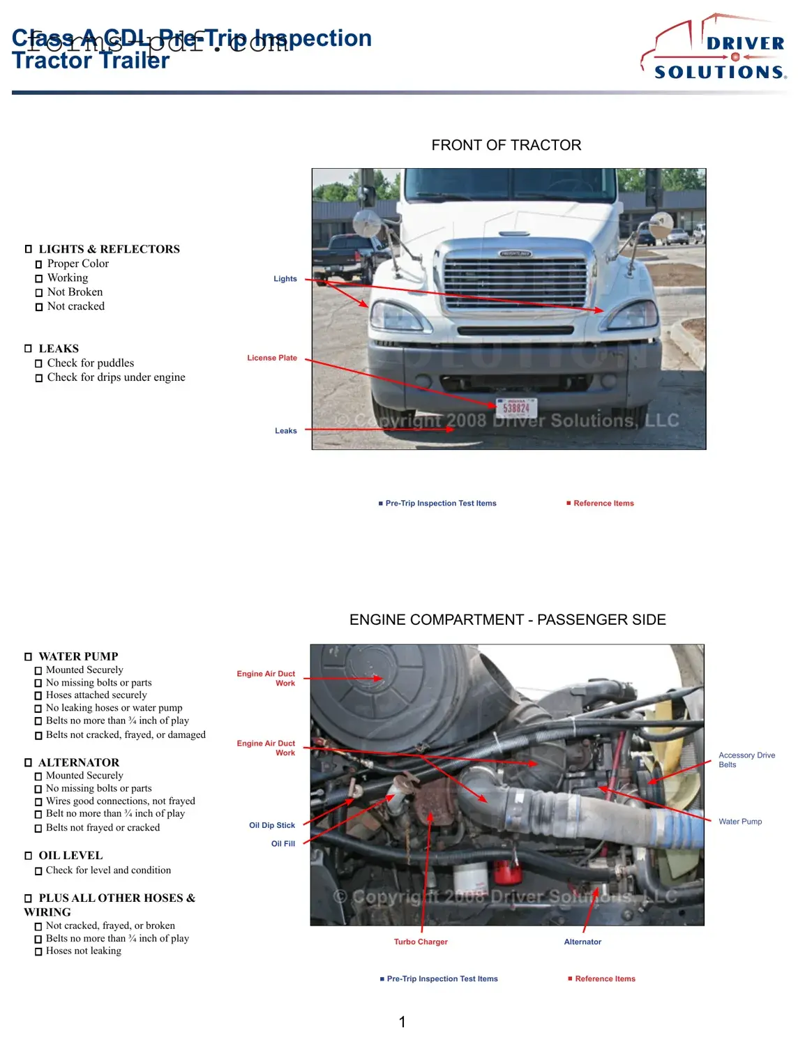 Pre Trip Inspection Checklist PDF Form