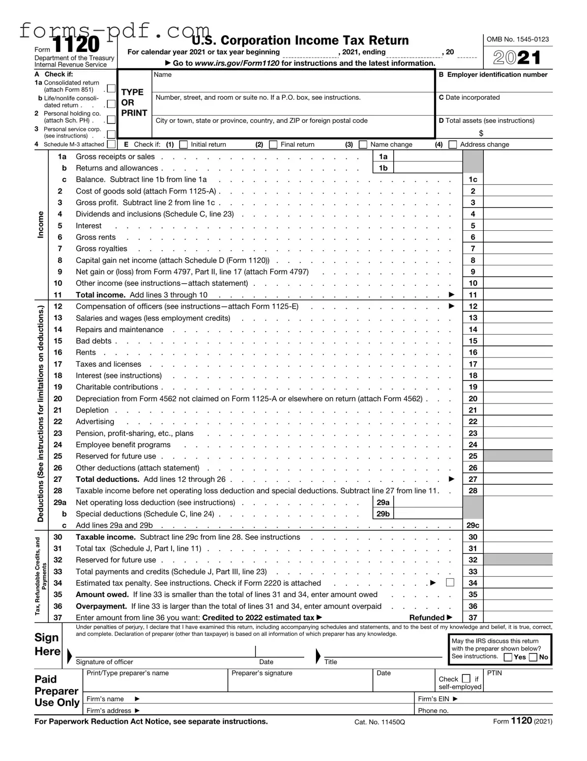 IRS 1120 PDF Form