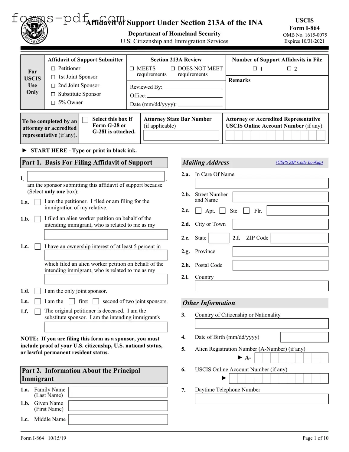 USCIS I-864 PDF Form