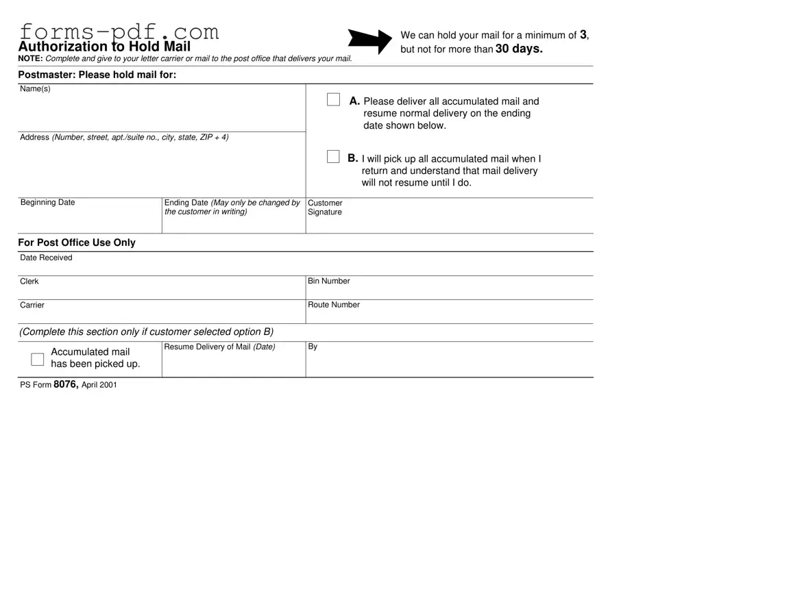 Usps Hold Mail Request PDF Form