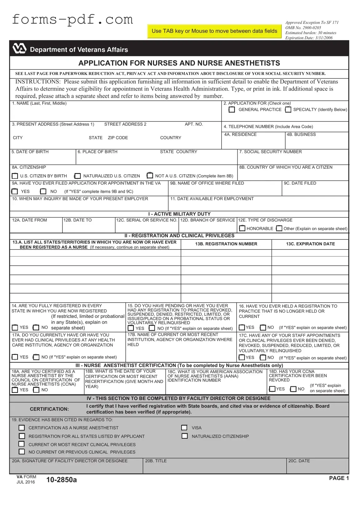 VA 10-2850a PDF Form
