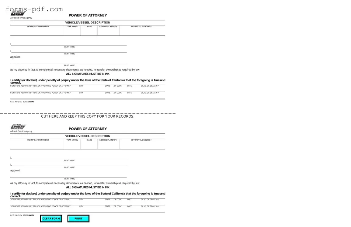 Vehicle POA REG 260 PDF Form
