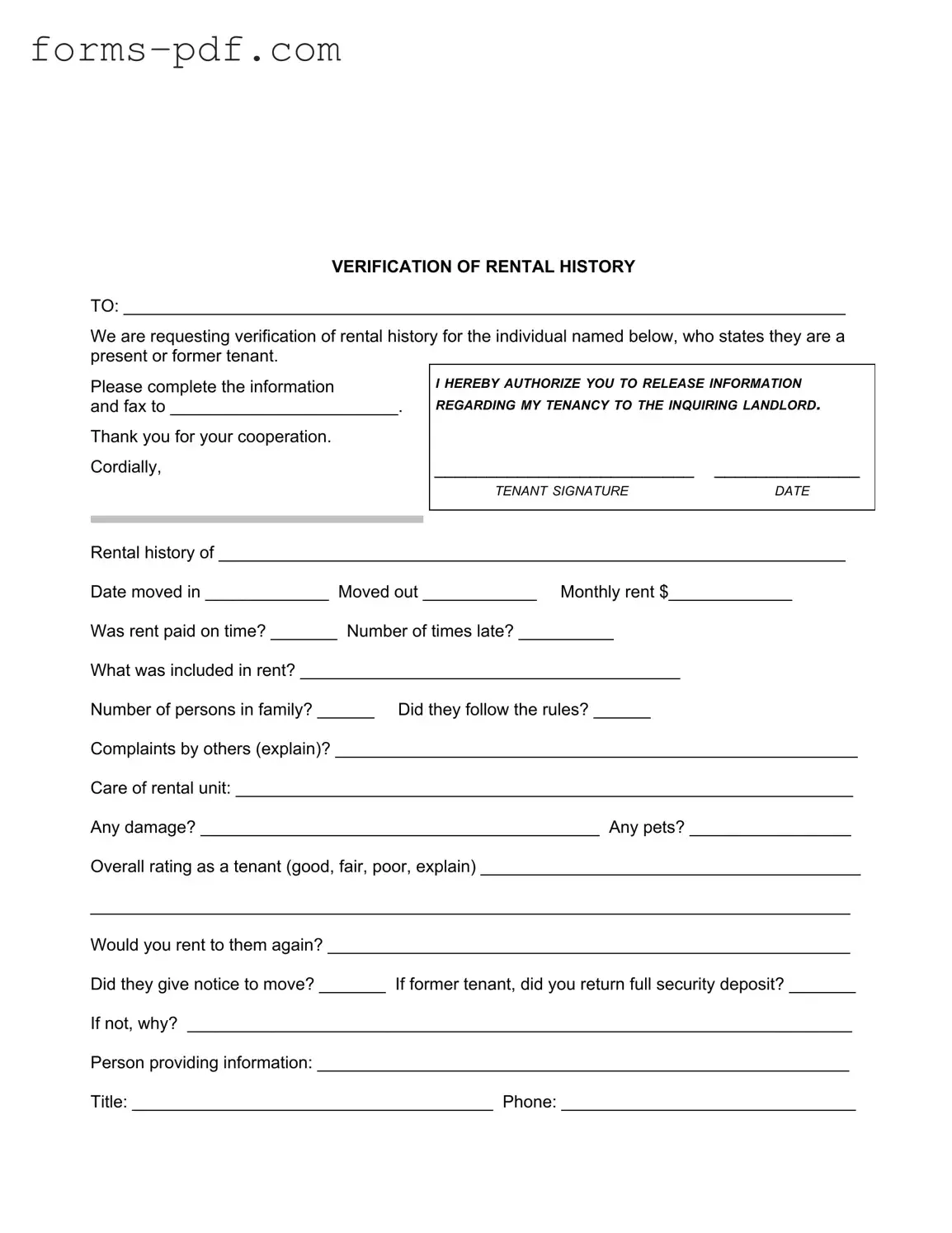 Verification Rental PDF Form